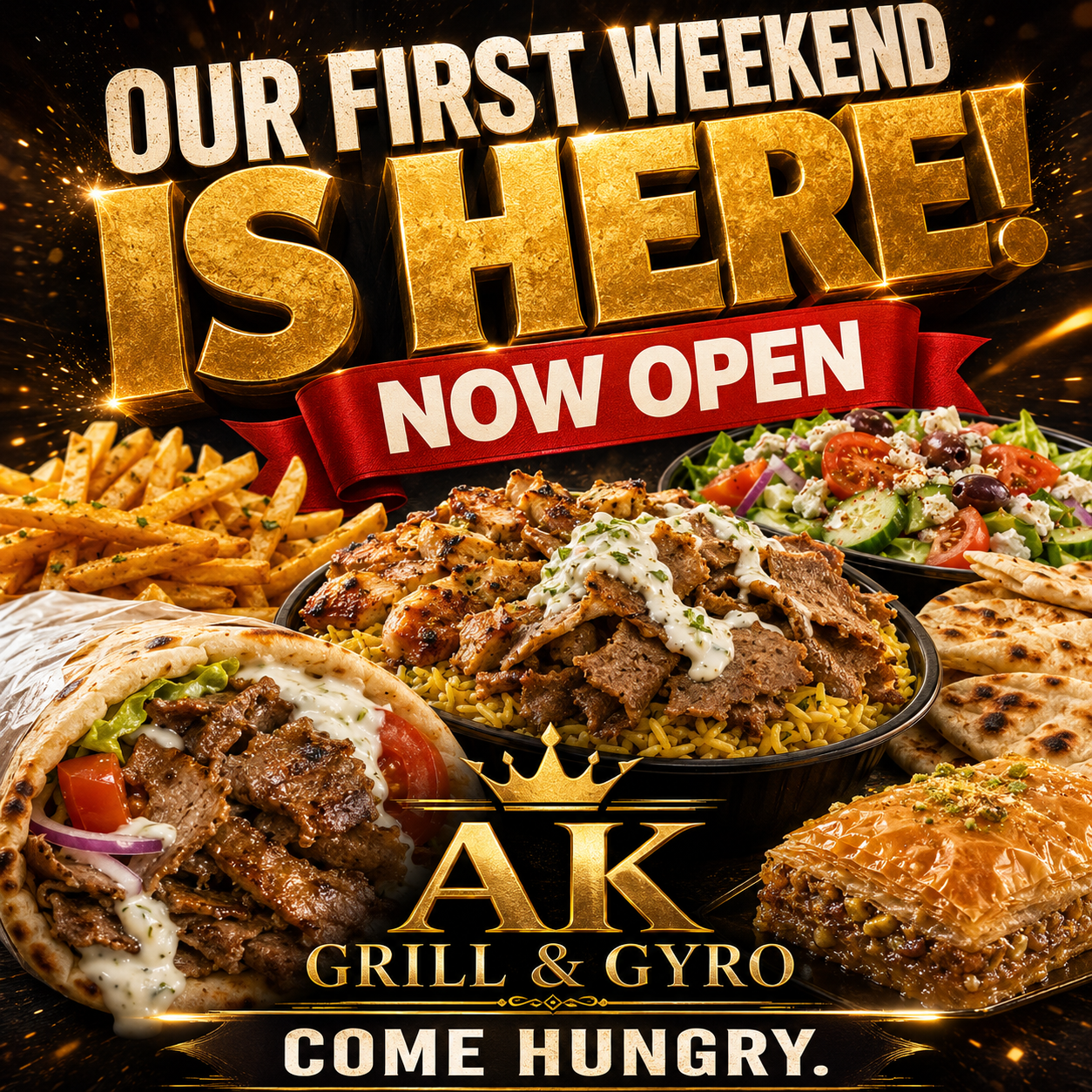 AK Grill and Gyro grand opening social media graphic created by Prospector Services